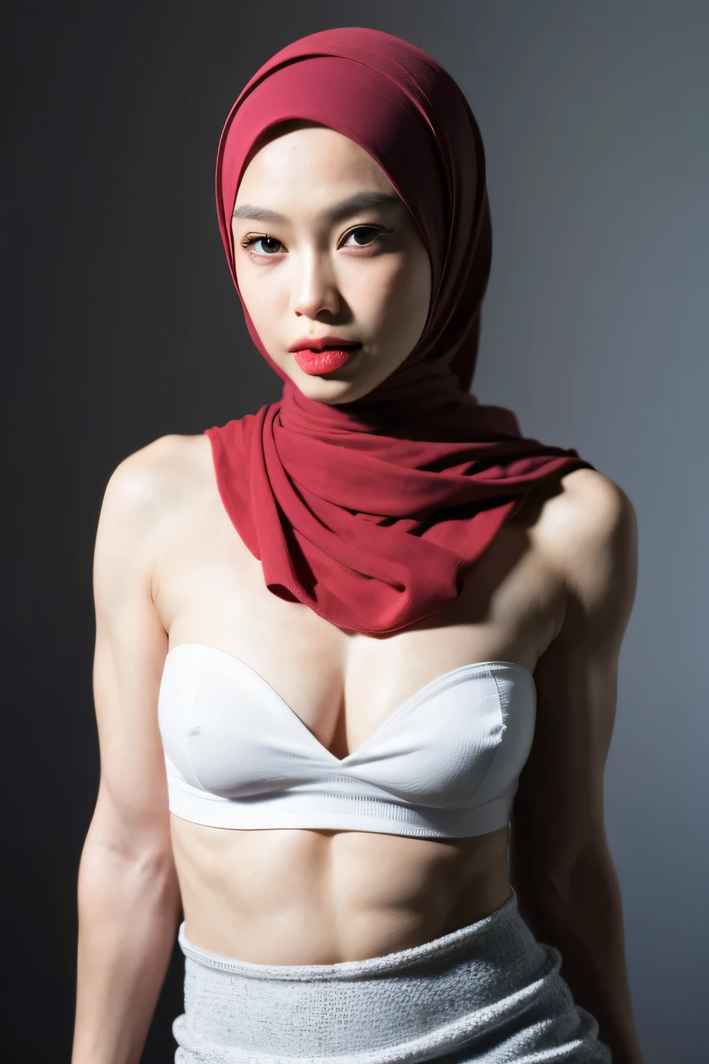 ((THICKLIPS:1.79)), ((NECK LACE RIBBON)), ((Strapless Bra)), ((Pencil Skirt)), (Arm Muscles:1.85), ((6x-UltraSharp)), Milf Bitch, Straddling, ((Naked red)), ((Old Lady1.5)), Very cute like a Matured Lady, ((Stylo Stylish Hijab)), adorable, 2 girl, 5, baby face, shy, ((half body portrait)), ((HORNY FACE EXPRESSION)), (face details: 1), (eye details: 1), Cute posed. proportional body. Ultra High Res. (realistic: 2), UHD, Tiny breasts ((naked:1.36)), ((MEDIUM BODY PORTRAIT))