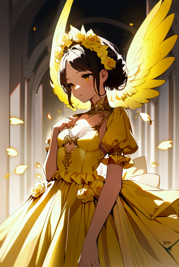 Ada with a flower headdress a yellow dress I wings