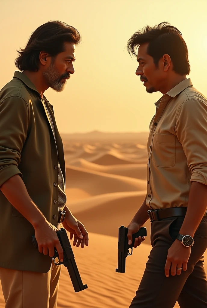 Shahrukh Khan vs Jackie Chan in the desert with guns 