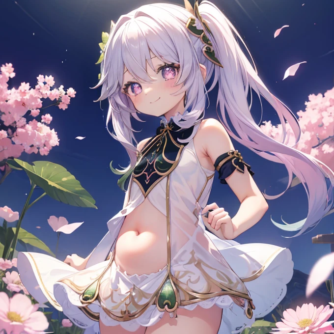 Best Quality, top-quality、(cute petit girl:1.3),Beautiful pink eyes、flat chest、Lori、(Cuteness beyond limits)、Shining thighs、((Cute smile))、(tied up with a collar)、toru & Field Jersey、Show your belly button、Gymnastics
