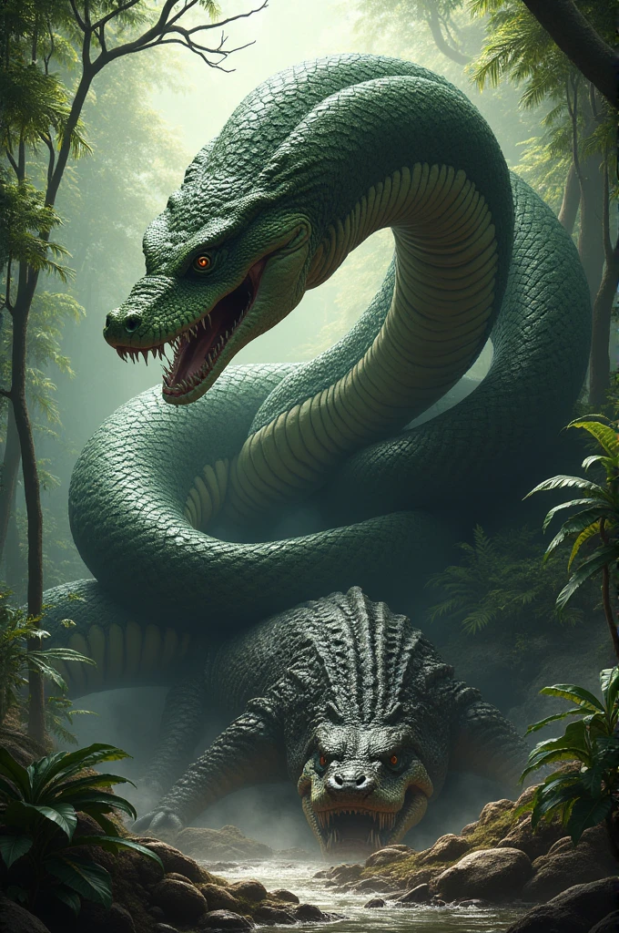 Big snake graping crocodile