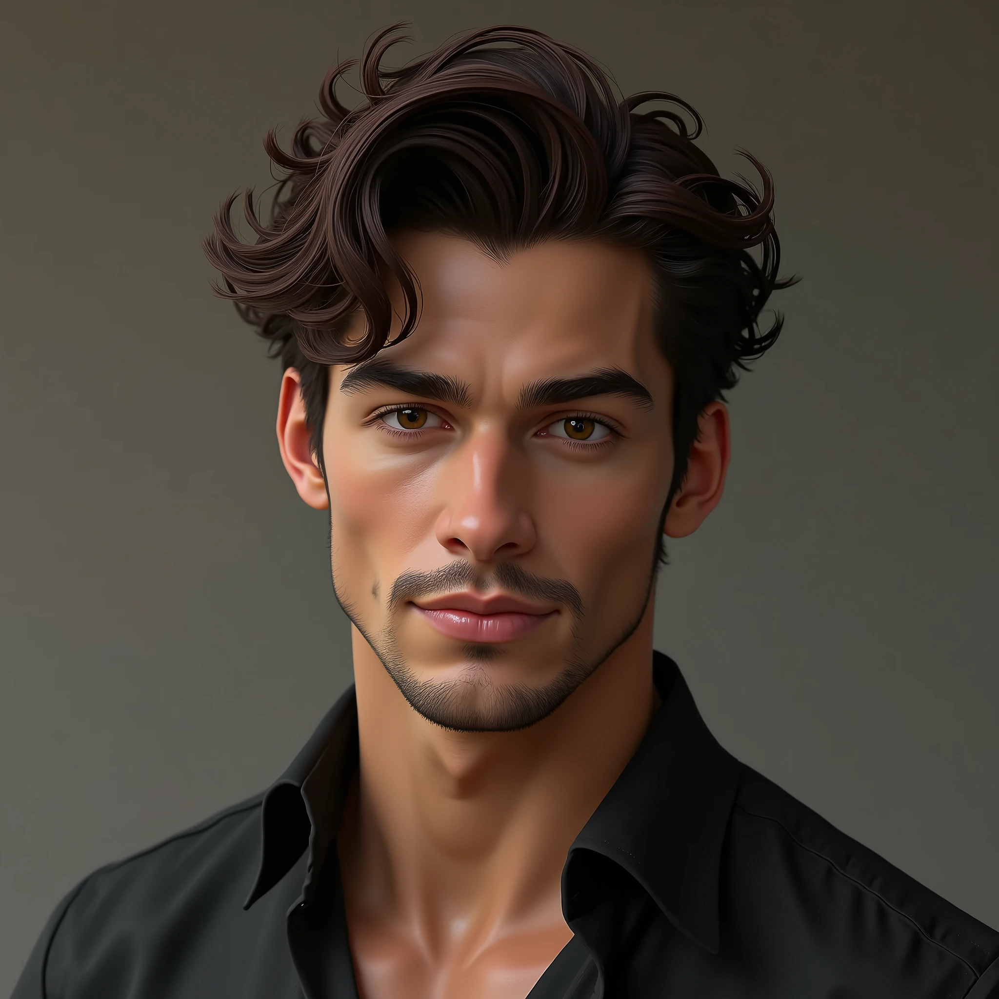 Handsome young man with thin sideburns,shoulder length curly hair,realistic,full body