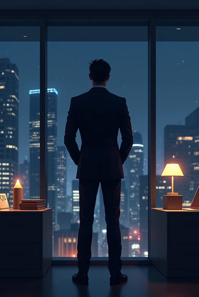 high resolution、office、Night view、male、In a suit、Back view、Glasses、Two Block