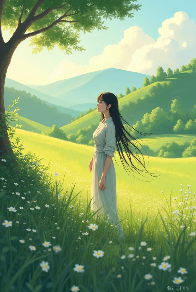Summer in the countryside、Long Hair, One girl, Japan