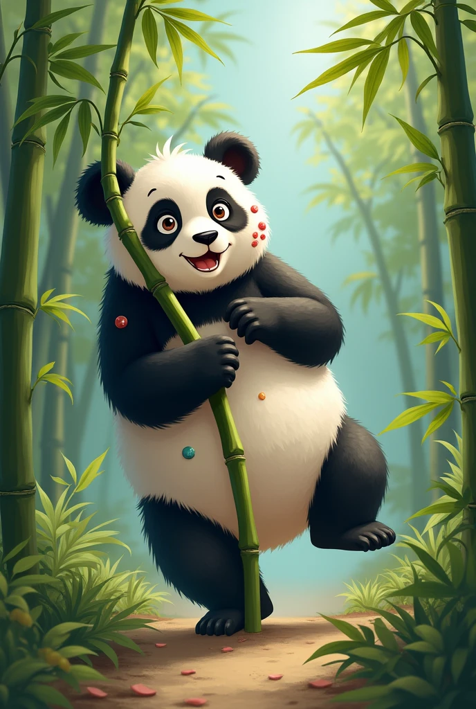 Long body panda、Holding on to the bamboo, trying hard not to be blown away by the wind、Deformation、Stickers、cute