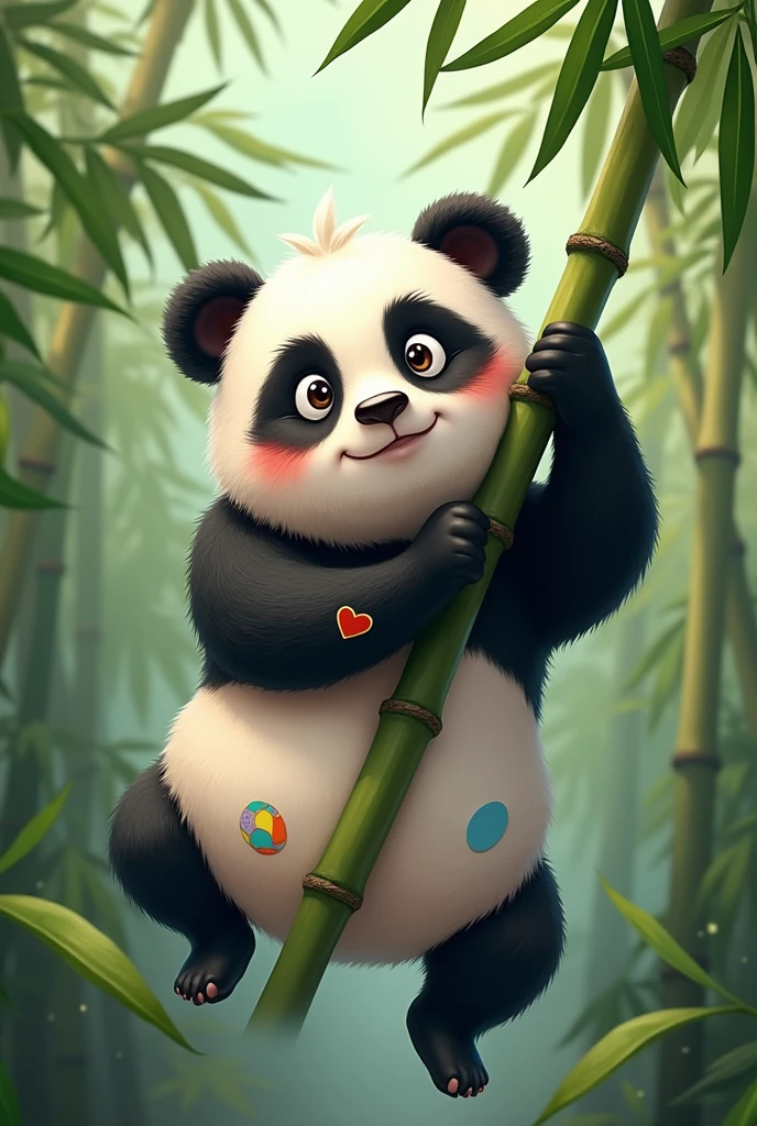 Long body panda、Holding on to the bamboo, trying hard not to be blown away by the wind、Deformation、Stickers、cute