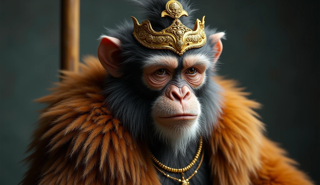 photo of the monkey king sun wukong. He has highly detailed fur and accessories. Muted cinematic colors, shot on cinstill film --ar 9:16 --quality 2