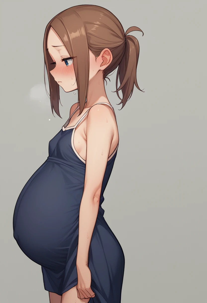 flat Breasts、blush、Sweat、In the heat、takagi-san,Pregnant women、Camisole long maxi dress、
{Highest quality}, {so beautiful}, {Very detailed}, {Best illustrations},Life、slim:1.5、Are standing、困った顔