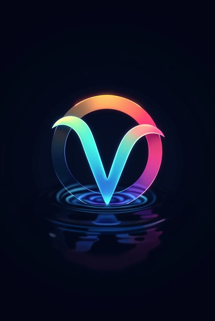 water themed v in the center surrounded by a rainbow ring with black background logo