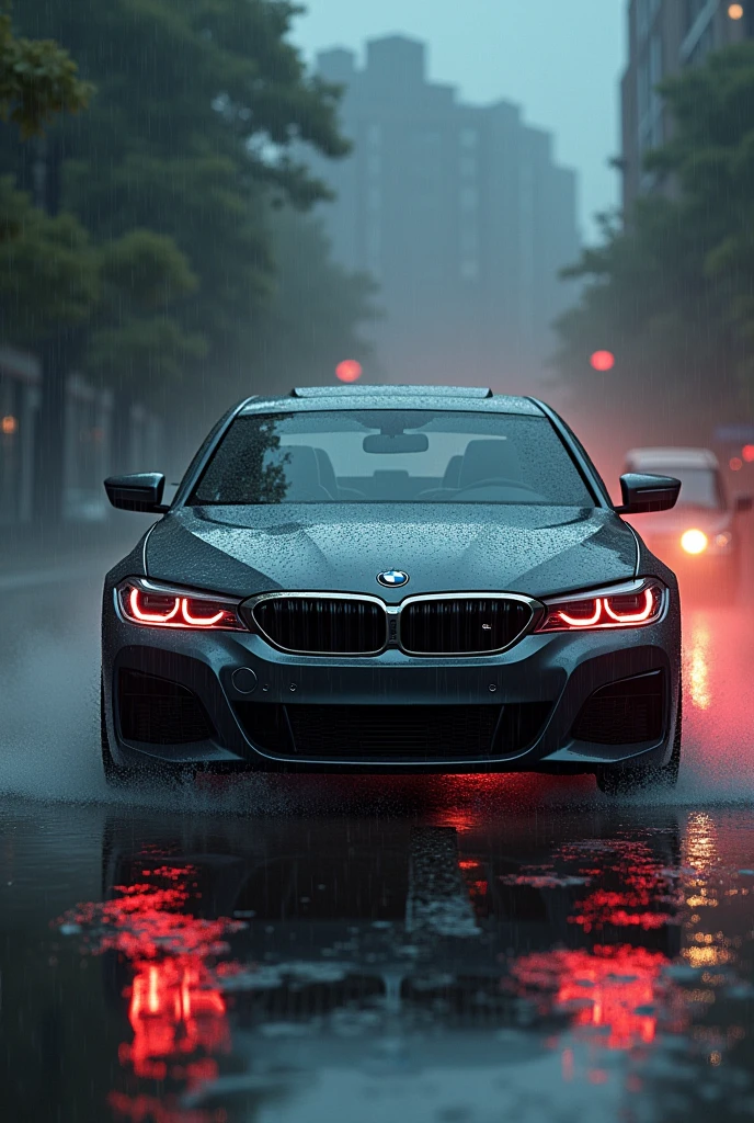 Bmw in rain with red eye