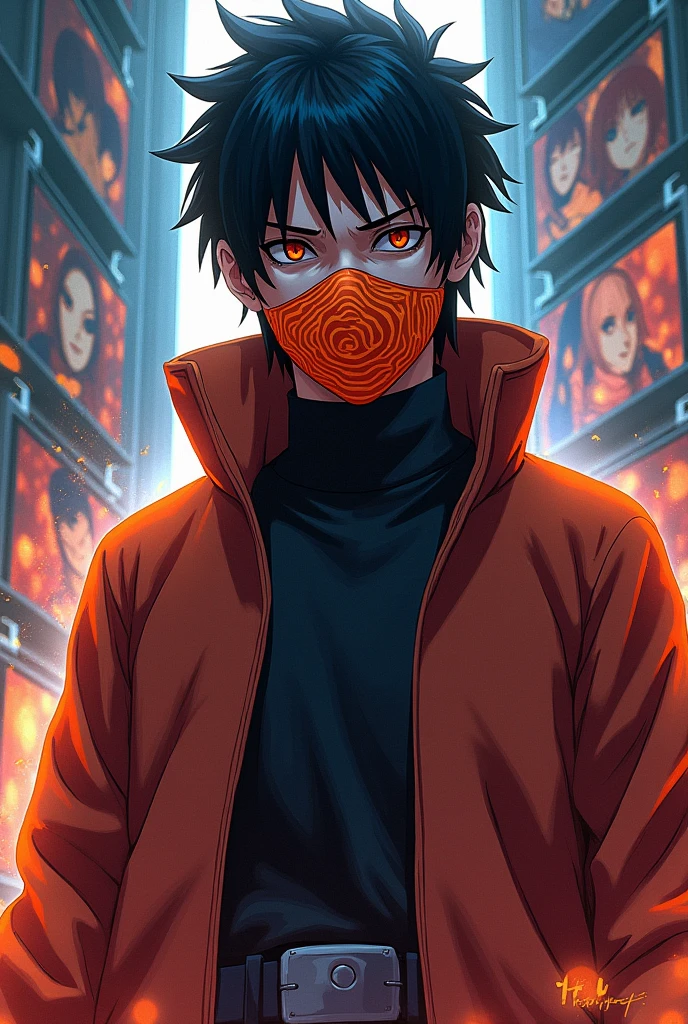 Color front:Obito anime character standing with mask image
background image: (obito images