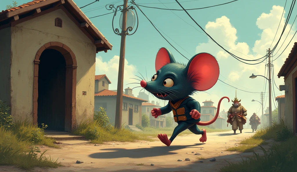 The rat ran away from the king's procession with all its might and entered the little hole of a house situated on the side of the highway.
