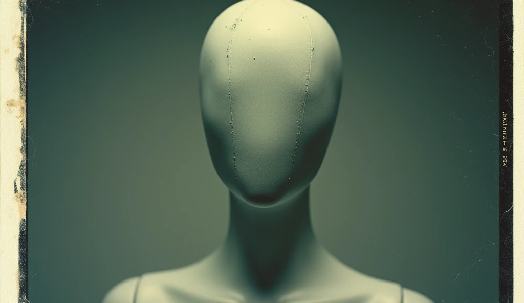 a close-up of a mannequin's empty head, (empty:1.4), haunted, shot from polaroid
