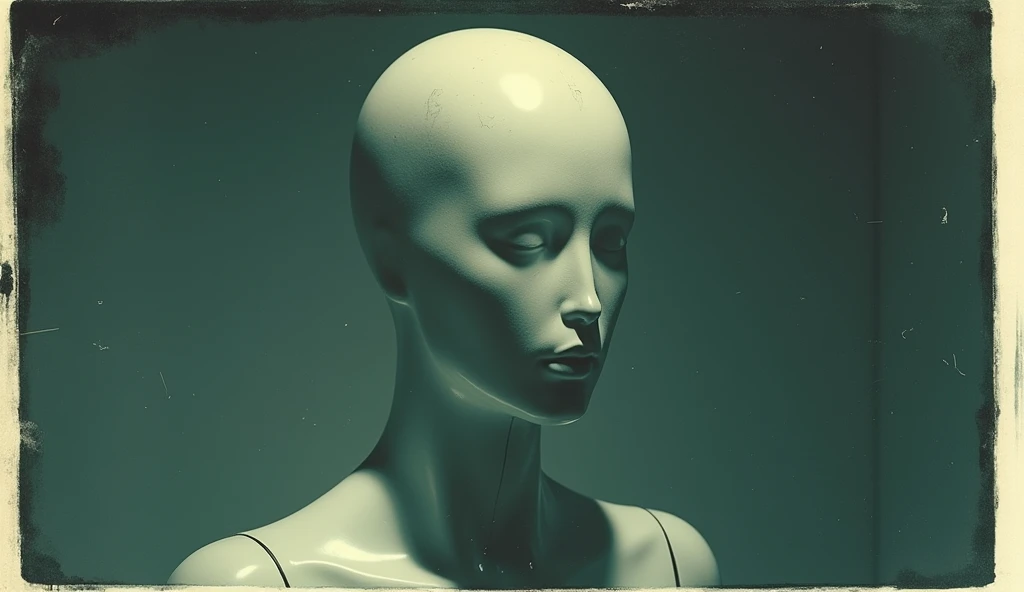 a close-up of a mannequin's empty head, (empty:1.4), haunted, shot from polaroid