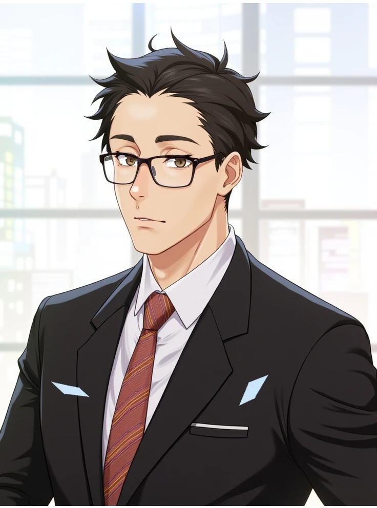 high resolution、office、Night view、male、In a suit、Back view、Glasses、Two Block