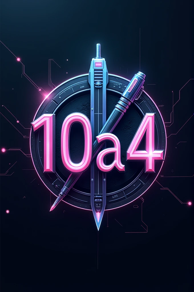 Create a logo "10A4" with "bulb" and "pen" in cyberpunk style
