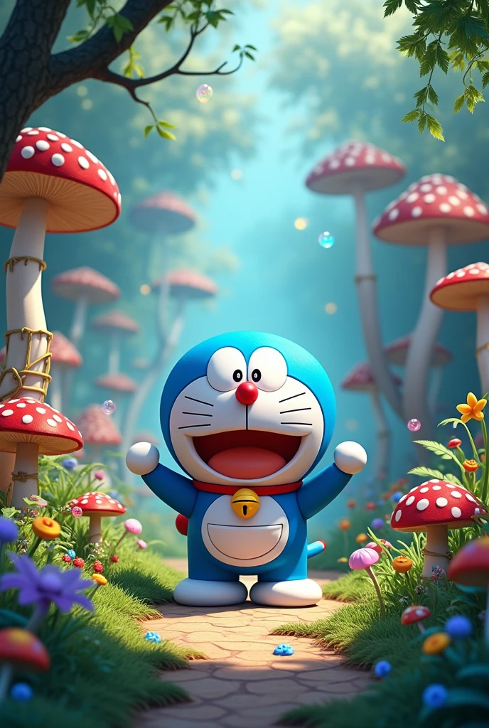 magical garden and standerd doraemon in this garden