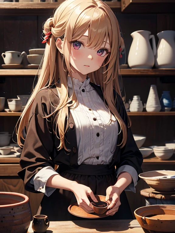 Ceramist, Pottery Doll, (masterpiece), uhd, high quality, best quality, highres, 4K