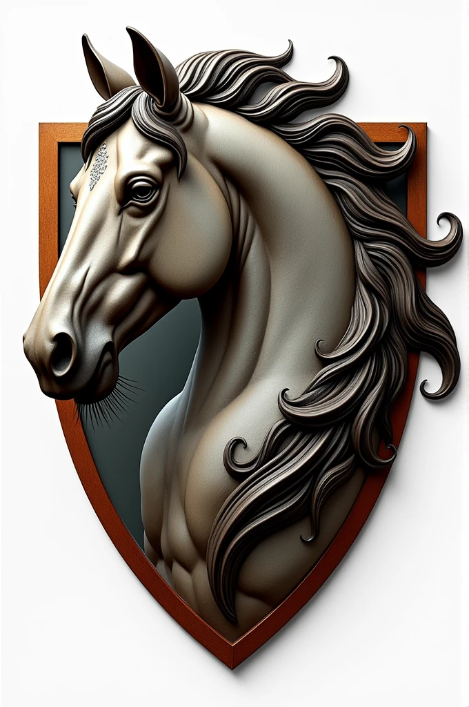 ((best quality)), ((masterpiece)), (detailed), Logo, a head of a horse facing left side with a shield on the back