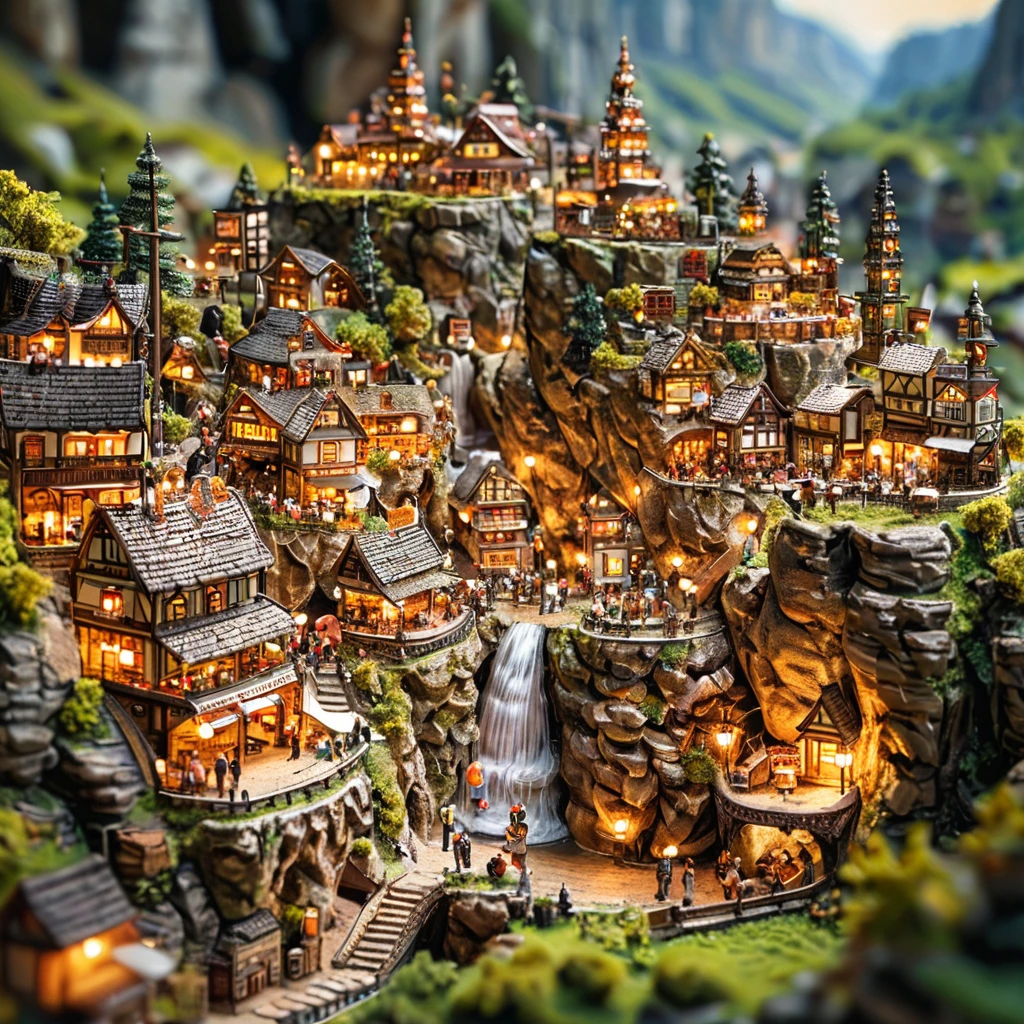Tilt Shift Photo,(masterpiece, Highest quality, Highest quality),(Very detailed, The absolute solution),((16K, High resolution)). (Cave city))