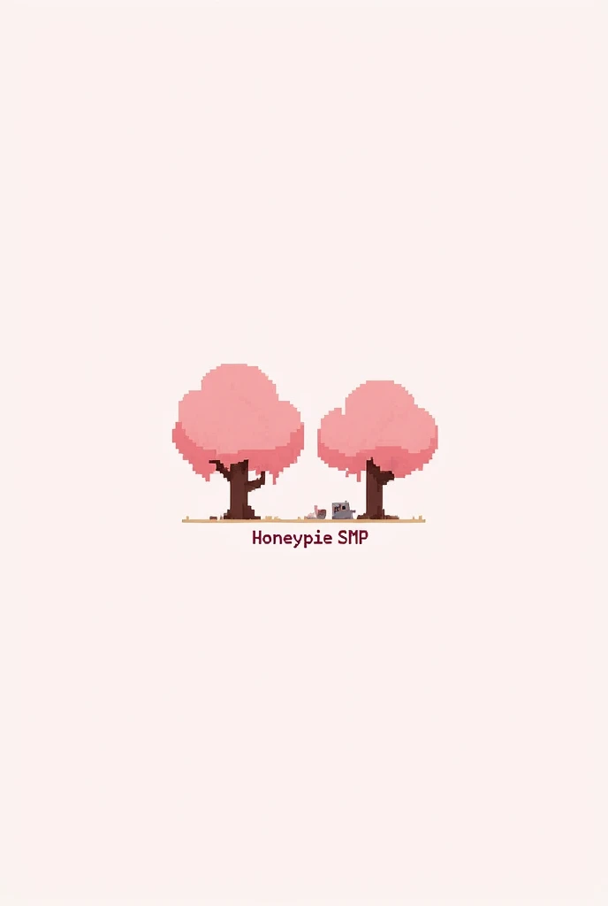 Make A minecraft SMP logo pixel 32x32 with text "HoneyPie SMP NAME" (pink theme) with transparent background with logo Cherry trees