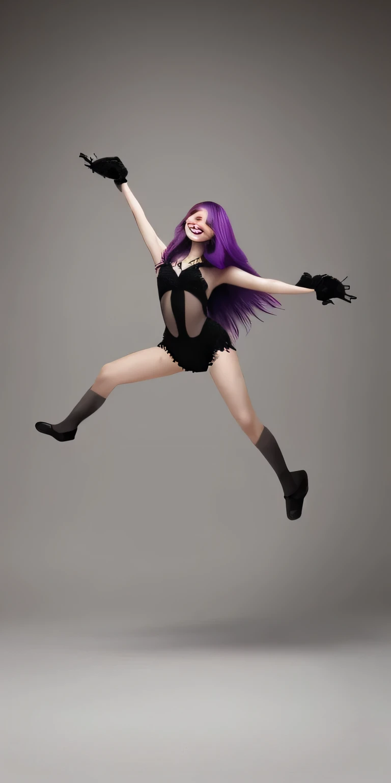 Hair color: Black, long hair,smile,Dancing,Background Studio,