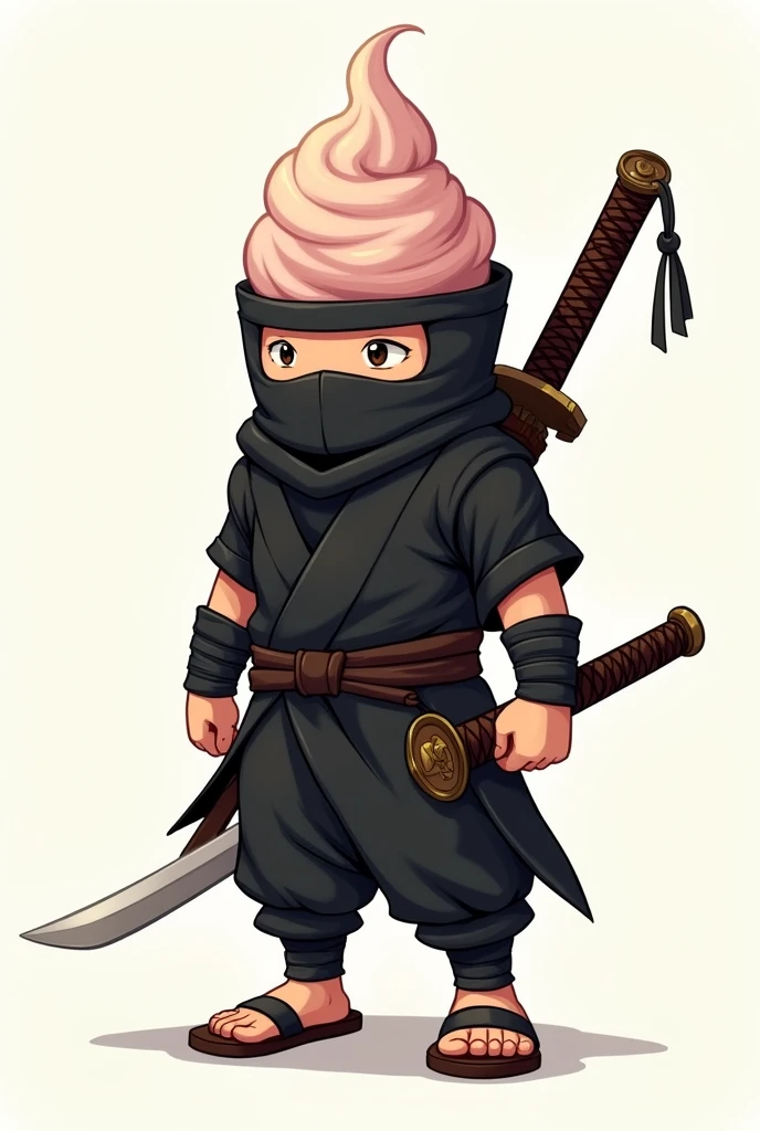 An ice cream in ninja clothes and a katana on its back