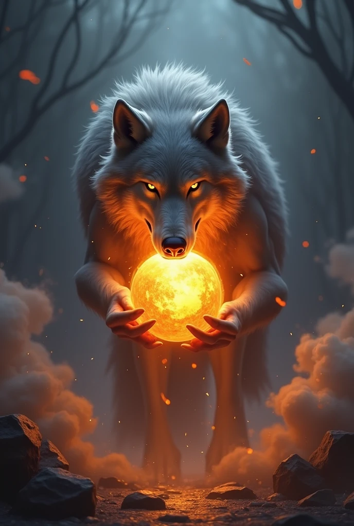 A wolf with fire boll