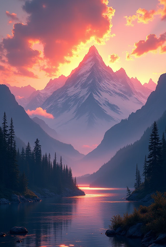 Mountain landscape with sunset