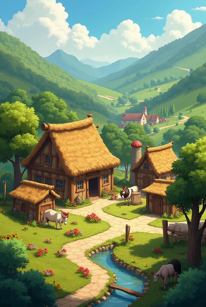 A small, rural village**: Depict the setting where Rajoo lives.