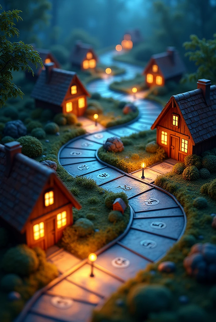 I need a board game, the path will be a track, where the houses go from 1 to 40, around the track, have houses, some with normal light, and others without energy