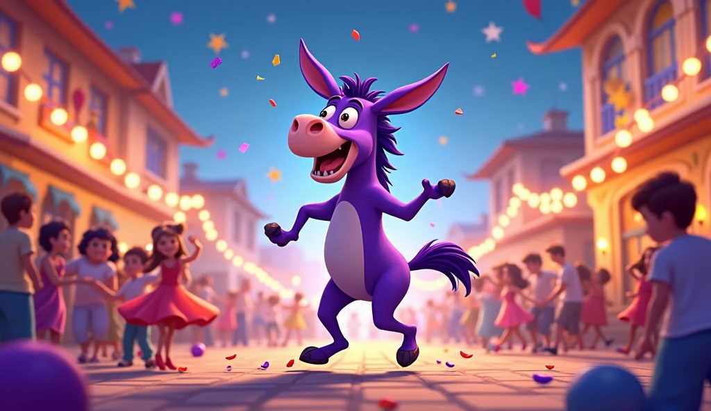 Purple donkey dancing through the day and night. Come and join the Jamboree. With the donkey shout hurray purple fun in every way. Animation cartoon