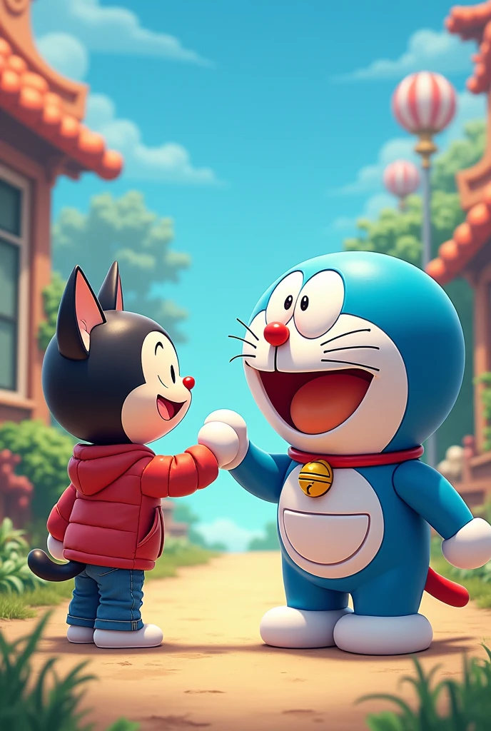 Doraemon handshake with jyan