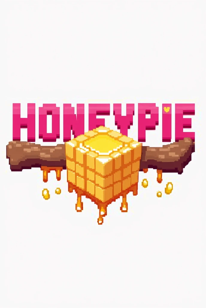 Make A minecraft SMP logo pixel 256x256 with text "HoneyPie SMP NAME" (pink theme) with transparent background with logo Honey