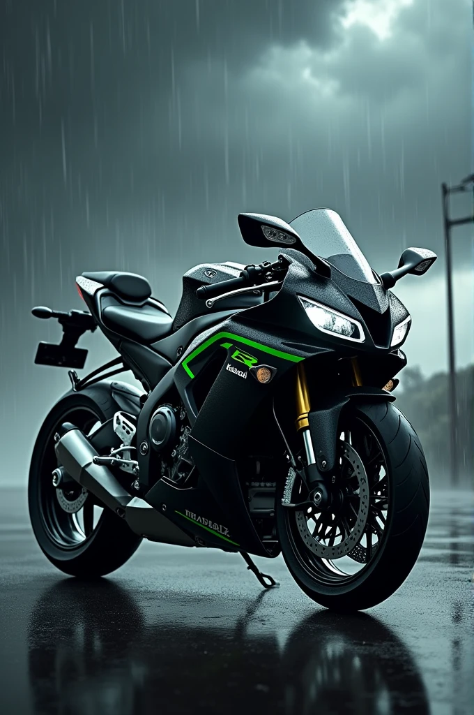 Kawasaki Ninja h2r bike on Black sky and rain 