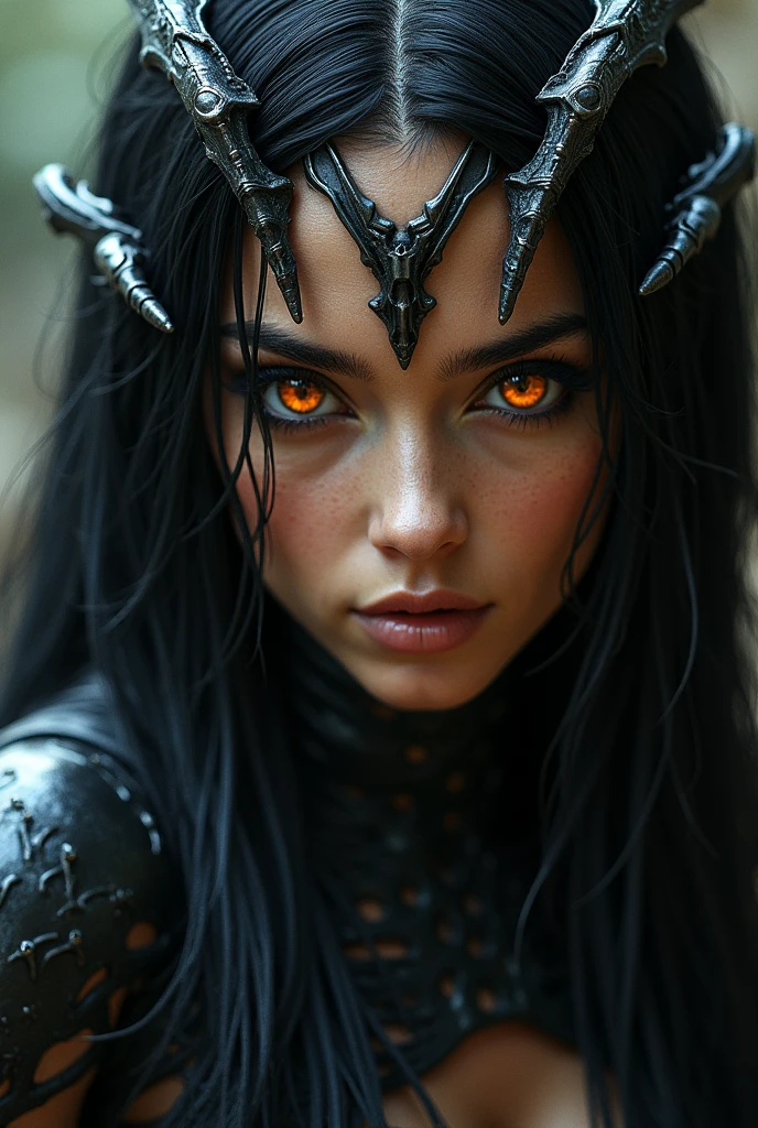 1 alien female, The Marauder, (extremely pretty:1.2), (intense gaze:1.4), (Marauder:1.1), long dark claws, (NSFW:0.8), niplles, thick eyebrows, (She has bright orange eyes:1.2), the most beautiful face in the universe, Jet black hair, beautiful symmetrical eyes, hyper detailed eyes,
A woman Marauder with an extremely pretty face, his intense gaze fixed on his prey, a primordial force that could not be denied.
(beautiful slim body:1.5), (muscle building:1.2), (hanging around:1.3), (elegant movements:1.4)
Your beautiful body, muscular and toned, moved with elegant grace as he prowled, ready to attack at any time. The Marauder within her was always on,
Cinematic character design, ultra high quality model, cinematic quality, detail, (details Intricate:1.2), high resolution, High definition, drawing faithfully, offcial art, 8k Unit Wall , 8K Portrait, best qualityer, Very high resolution, ultra detailed artistic photography,