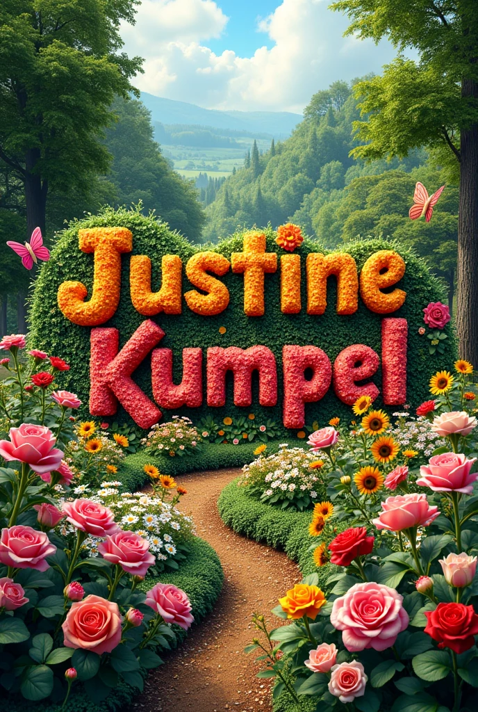 Make a flower bed that says Justine Kumpel