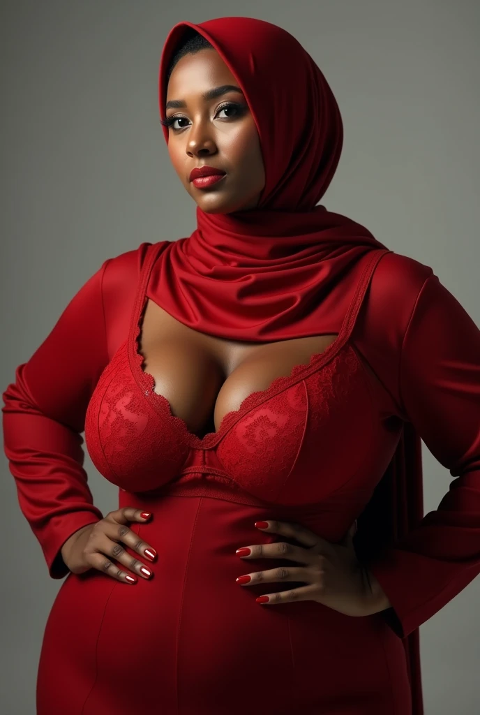 One Muslim women in red bra big boobs