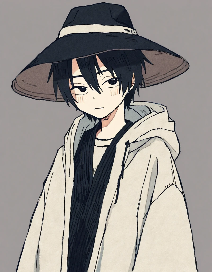 by tsvbvra, 1 boy, solo, , 1 boy, solo, , 1 boy, solo, simple background, black hair ,simple background, simple background, be smirked, heavy bangs, bangs, black poncho, black poncho, black poncho, black poncho, eyes half-opene ,looking sleepy, eyes half-opene ,looking sleepy, eyes half-opene, eyes half-opene, eyes half-opene, eyes half-opene, eyes half-opene, eyes half-opene, eyes half-opene, eyes half-opene、Photo from afa、