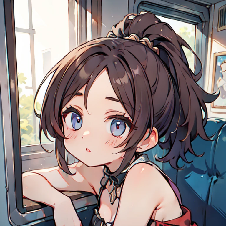 Anime Waifu beautiful detailed eyes, beautiful detailed lips, extremely detailed eyes and face, longeyelashes, 1girl, sensual, young woman, medium breasts, beautiful feminine face, nice thighs, slim, sexy, erotic, beautiful clothes, perfect body, cinematic lighting and framing, (best quality,4k,8k,highres,masterpiece:1.2),ultra-detailed,digital painting,portrait,glamorous,highly detailed,soft lighting,warm color tones Let’s think step by step,Highest quality, masterpiece, Ultra-high resolution, 8k,Show anime style , One, Soft Line Art, Digital Enhancement, shojo anime touch, shojo manga core, Flowing fabric, close, Soft Drawing, Ultra High Definition Digital Anime Art, Clear facial depiction, Highly detailed girl manga character art, Ultra-detailed manga style, Highest qualityの色,
1 female,24-years-old, Brown haired woman,Short ponytail,Ultra-detailed clear brown eyes,Body type is slightly chubby,Small breasts,The butt is small,
On the train in summer,I'm a little nervous,Sleeveless white summer dress,skirt,She stands and grabs the strap.,She looks out the window,View from the seat,Staring at her armpits,Angle up to chest
