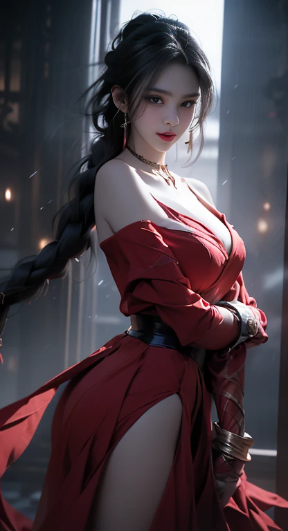 ((Bare shoulders)), ((Full breasts)), ((The skirt is very short)), ((Sexy legs)), ((whole body)), Practical, Fashion Girl, Red lips, Become a, Exquisite makeup, big eyes, beautiful, (best quality, masterpiece:1.2), Extremely detailed, (Practical:1.37), ((Random Scenes, Random shooting angle)), ((Sexy long legs)), Young and energetic, Charming model, (Exquisite eyes, Delicate lips), Show a bright smile, Create stunning girl images, warm color, Color Saturation Extreme Art, Extremely detailed的 CG, Unity 8K wallpaper, (High Dynamic Range :1.4), (Movie atmosphere),(Soft colors), (Natural skin texture, ultra-Practical, Soft Light, sharp),(Very detailed), night, moonlight