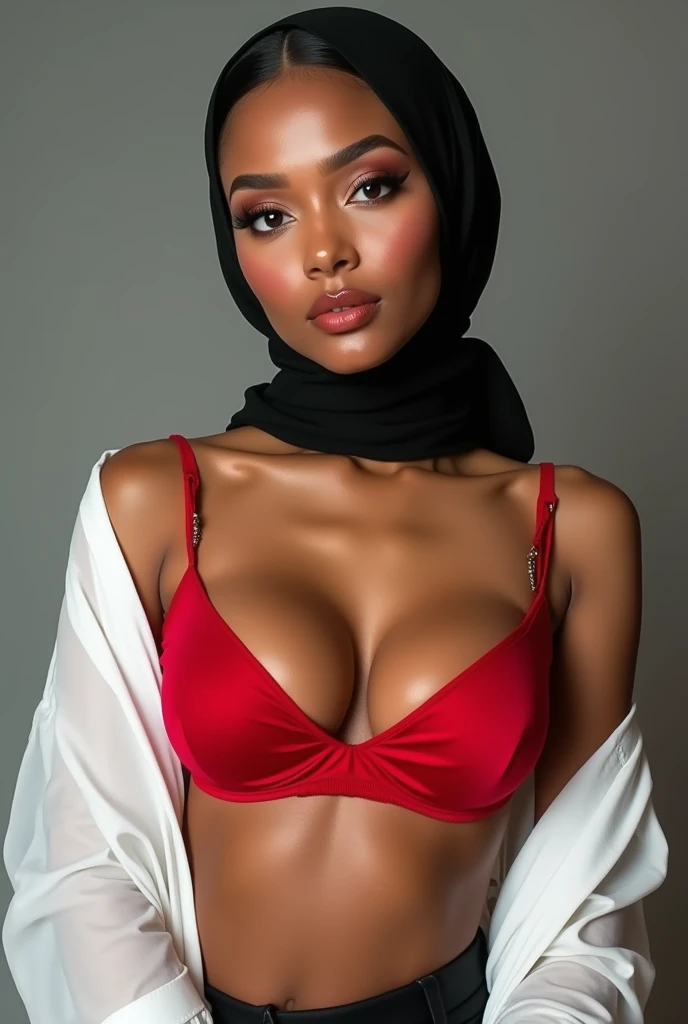 One Muslim women in red bra big boobs and white shirt 