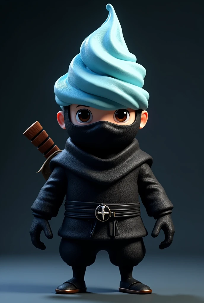 The face of an ice cream wearing ninja clothes 
