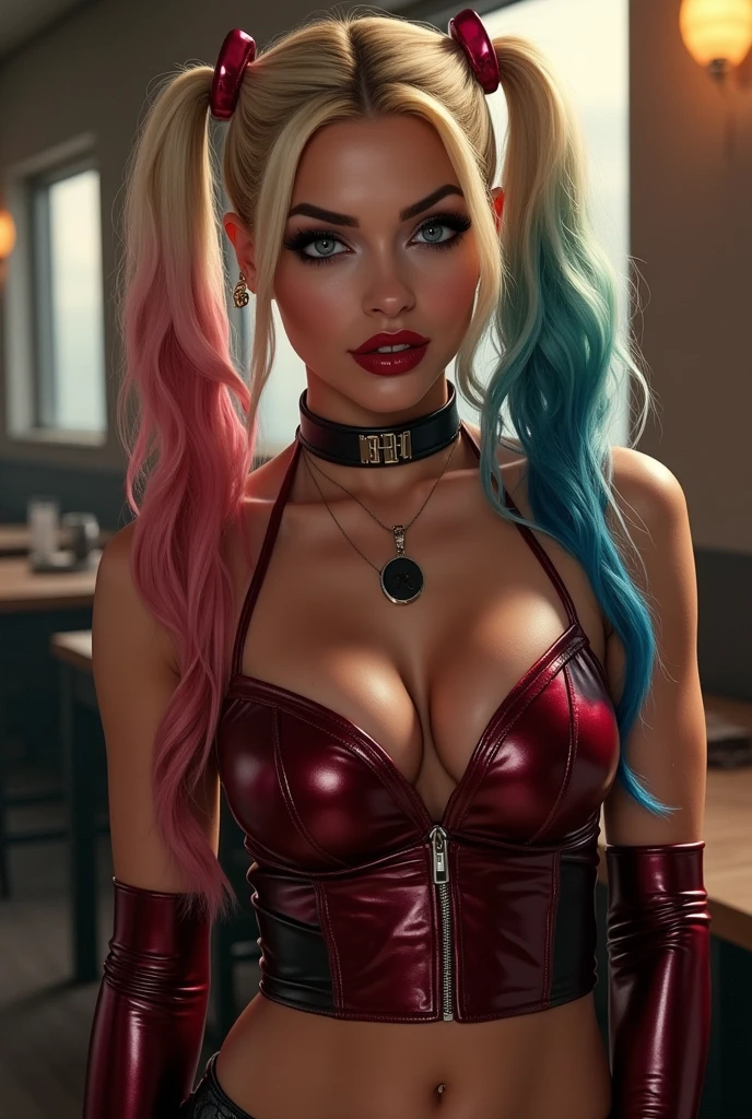 Marvel's Domino naked with semen on her breasts in front of the Harley Quinn's house