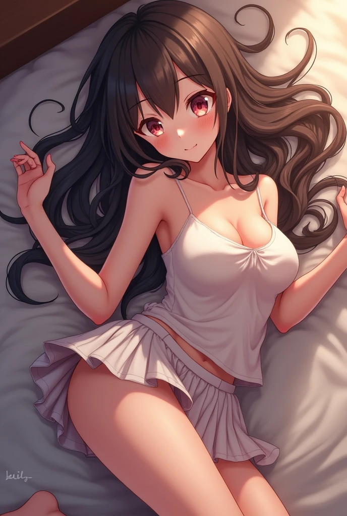 Anime girl in a short skirt lying face down