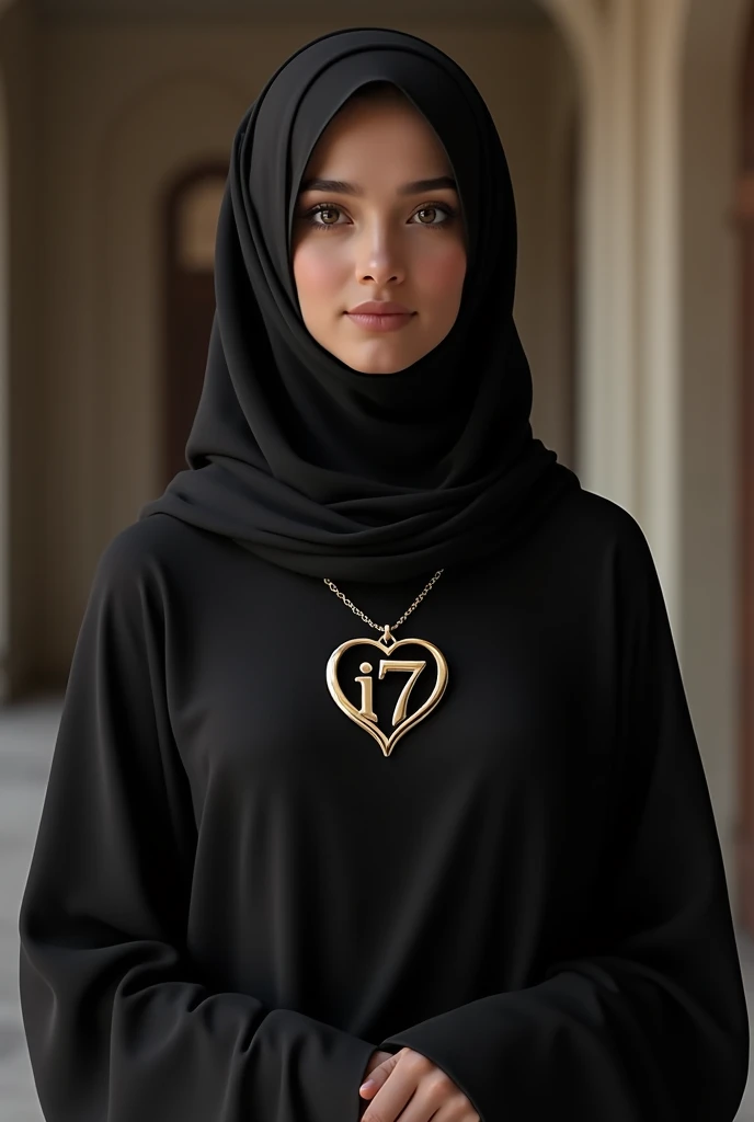 i want to make a picture of heart locket which is made up by overlapping of two simple
letters 'i7'
wearing by a abaya girl