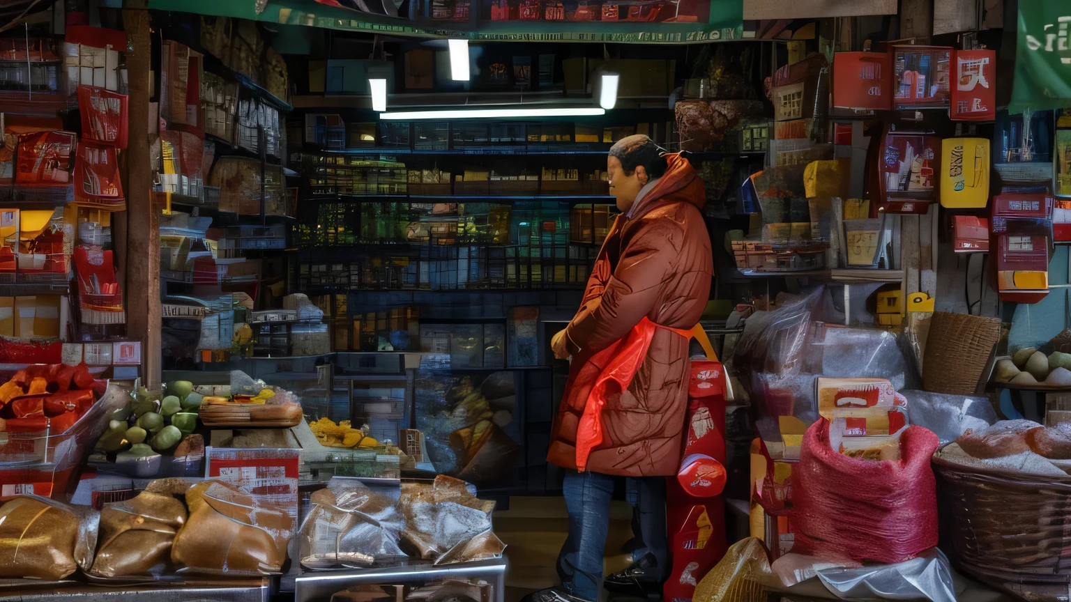 theme: Hyper-realistic perspective of grocery stores in China's second- and third-tier small towns: Frontal shot,A comprehensive view of the store's facade and internal layout: Grocery store-centered,Emphasize the store sign、Doors and Windows、Shelves and other elements details:
Shop appearance:Wooden doors and windows,Slightly mottled surface,Reveal the traces of time;The sign has the store name written in white letters on a red background,The font has a slightly retro style;There are red lanterns or old-style signs hanging on the door lintel.。
Internal layout:Neatly arranged shelves,There are all kinds of goods on it.,Such as daily necessities、snack、Drinks, etc;Narrow aisles between shelves,The floor may be concrete or tiled,A bit old but clean。
Light and shadow effects: Combination of natural light and in-store lighting,Create realistic and rich light and shadow changes;Note the projection of light coming through the window on the floor and shelves,And the reflective effect produced by the light shining on the product。
Atmosphere creation: Capturing the tranquility and intimacy of a small town grocery store,Through the depiction of color and detail,Let the viewer feel the unique atmosphere of the city。
Reference diagram: Please refer to the Reference diagram you provided.,Especially the color matching in the Reference diagram、Lighting and shadow processing and detail depiction,Make sure the final image is consistent with the Reference diagram in style,At the same time, it incorporates the characteristics of hyper-realism。
style: Hyperrealistic style,Parameters that pursue the ultimate sense of reality and detail expression: high resolution,Accurate color reproduction,Light and shadow effects are subtle and detailed,Please be careful not to show any characters