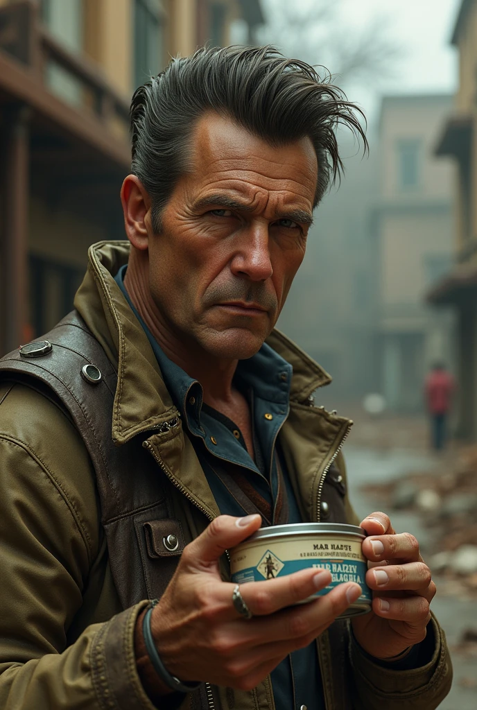 Carly hair pomade in fallout style 50s male person
