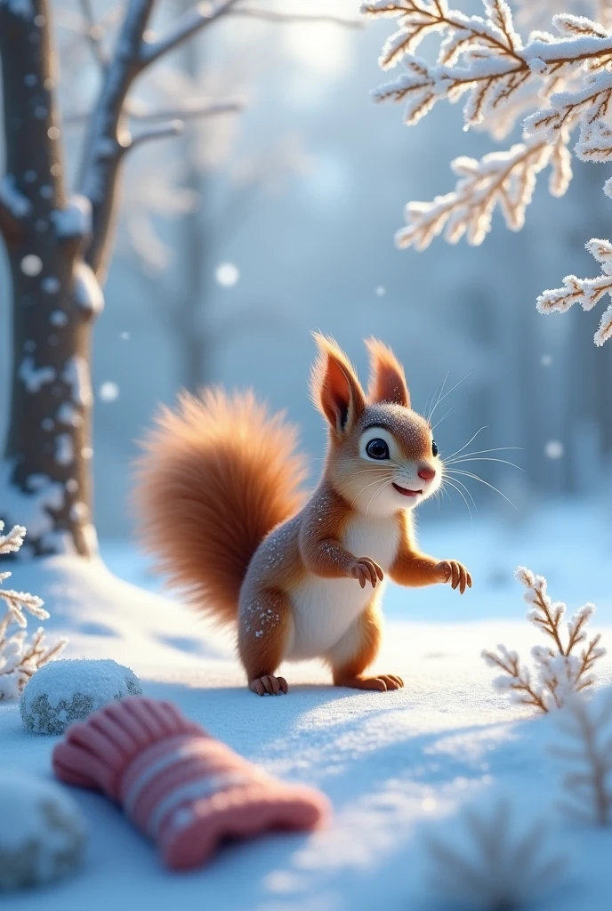 snow,crystallization,squirrel,gloves