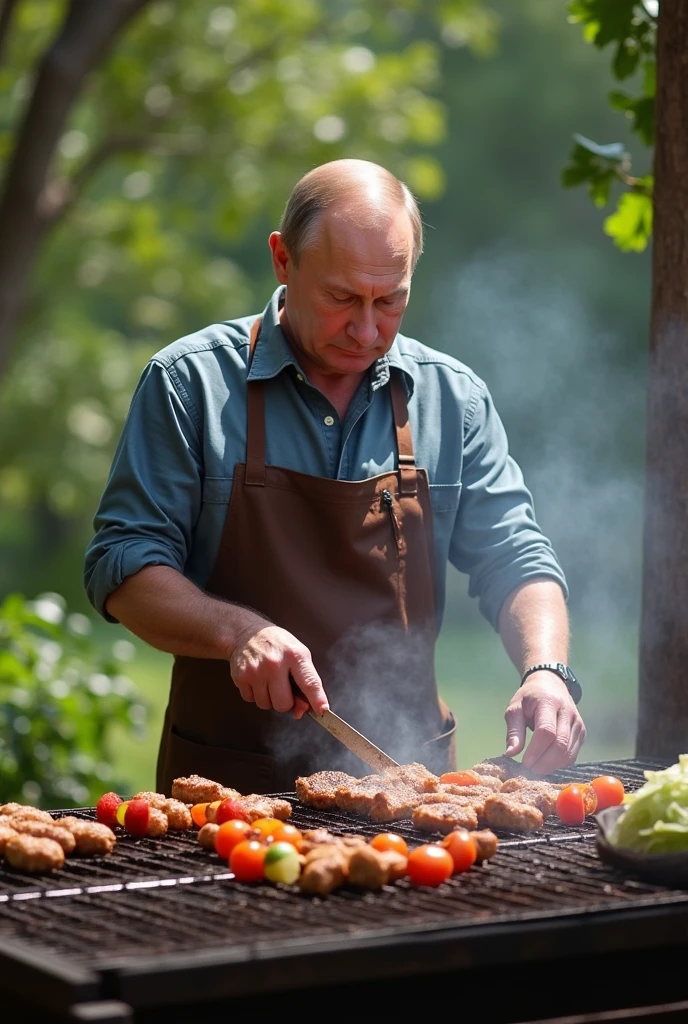 Russian President Putin Cooks Shish Kebab 